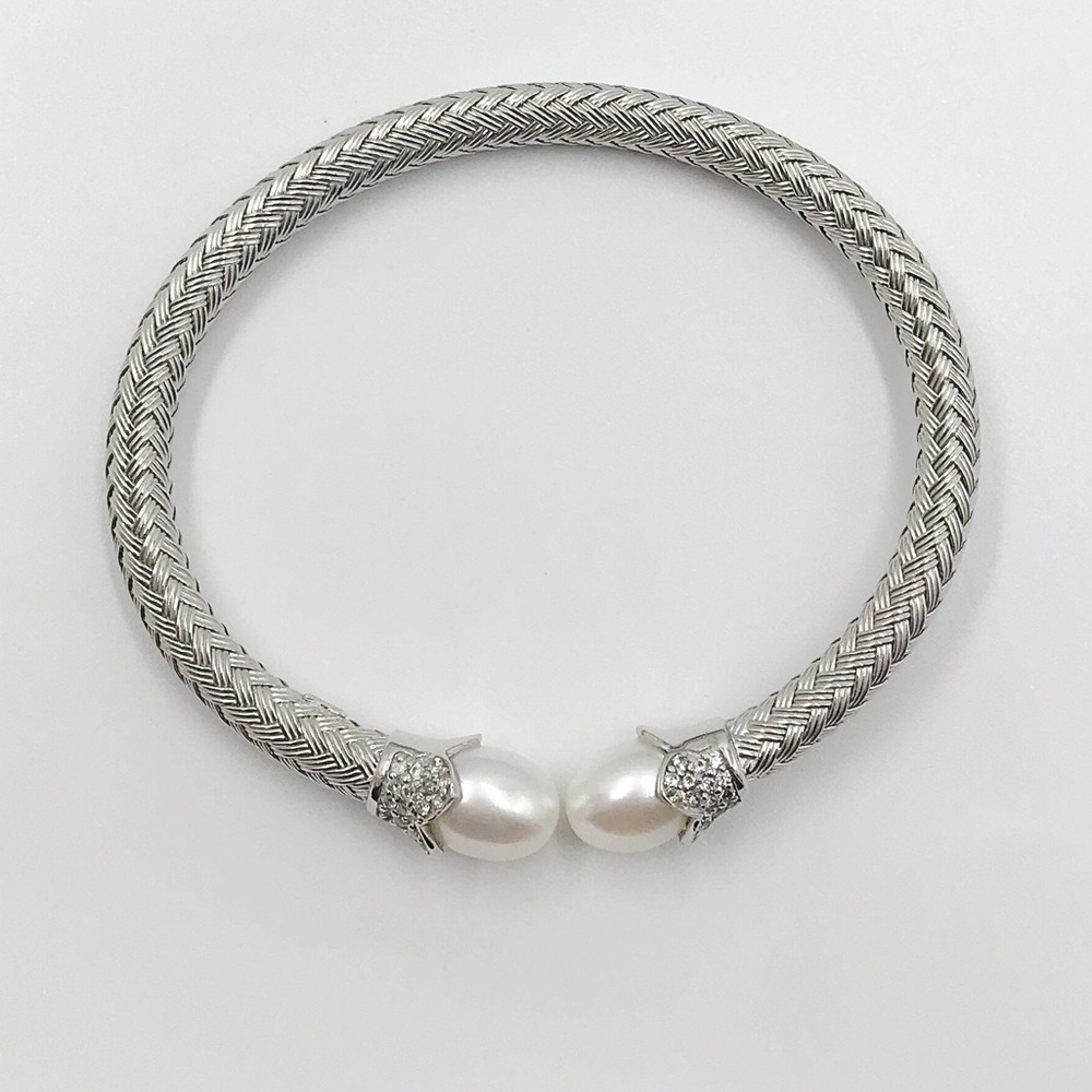Sterling Silver + Pearls + Diamonds Bracelet